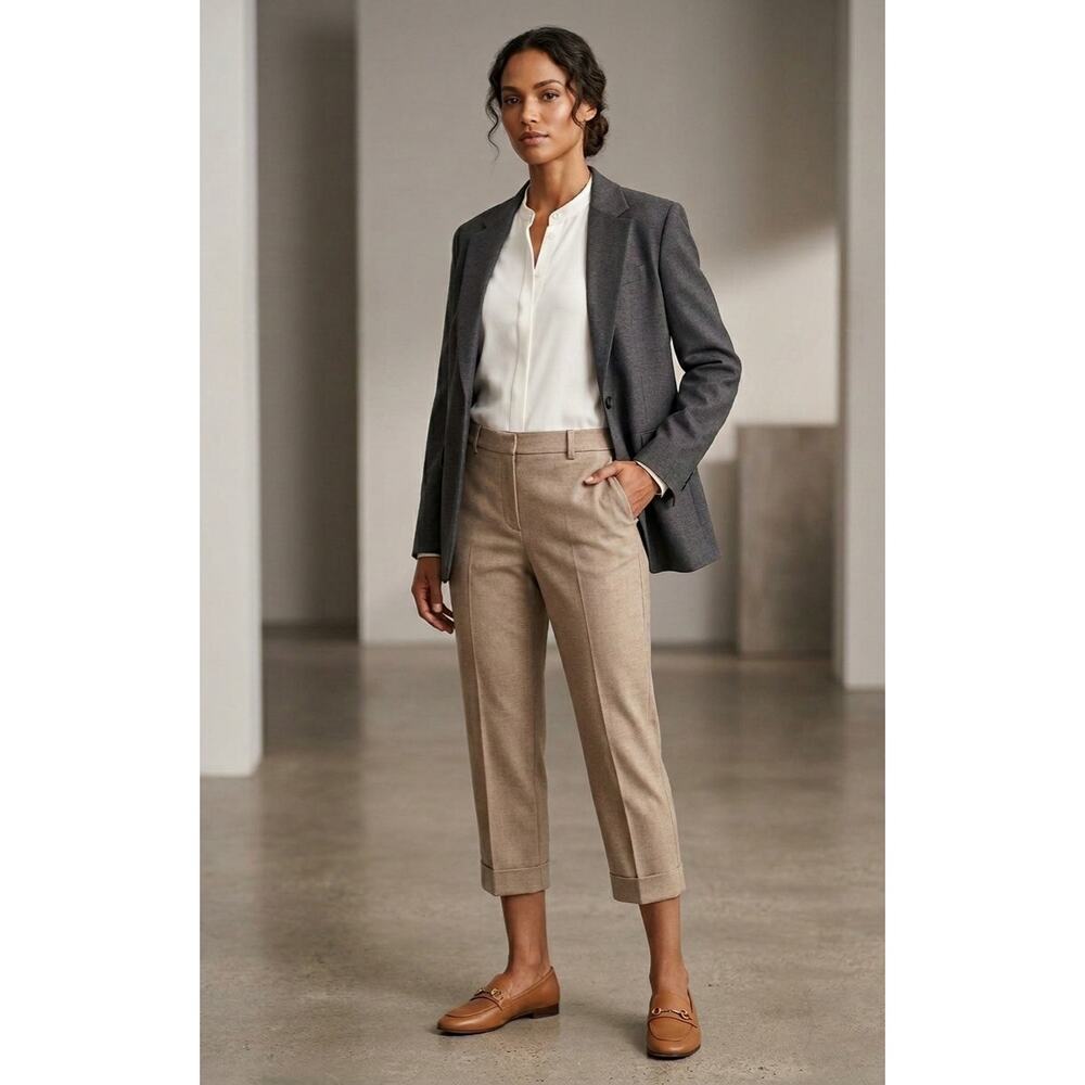 Theory tailored wool cropped khaki trousers size 14